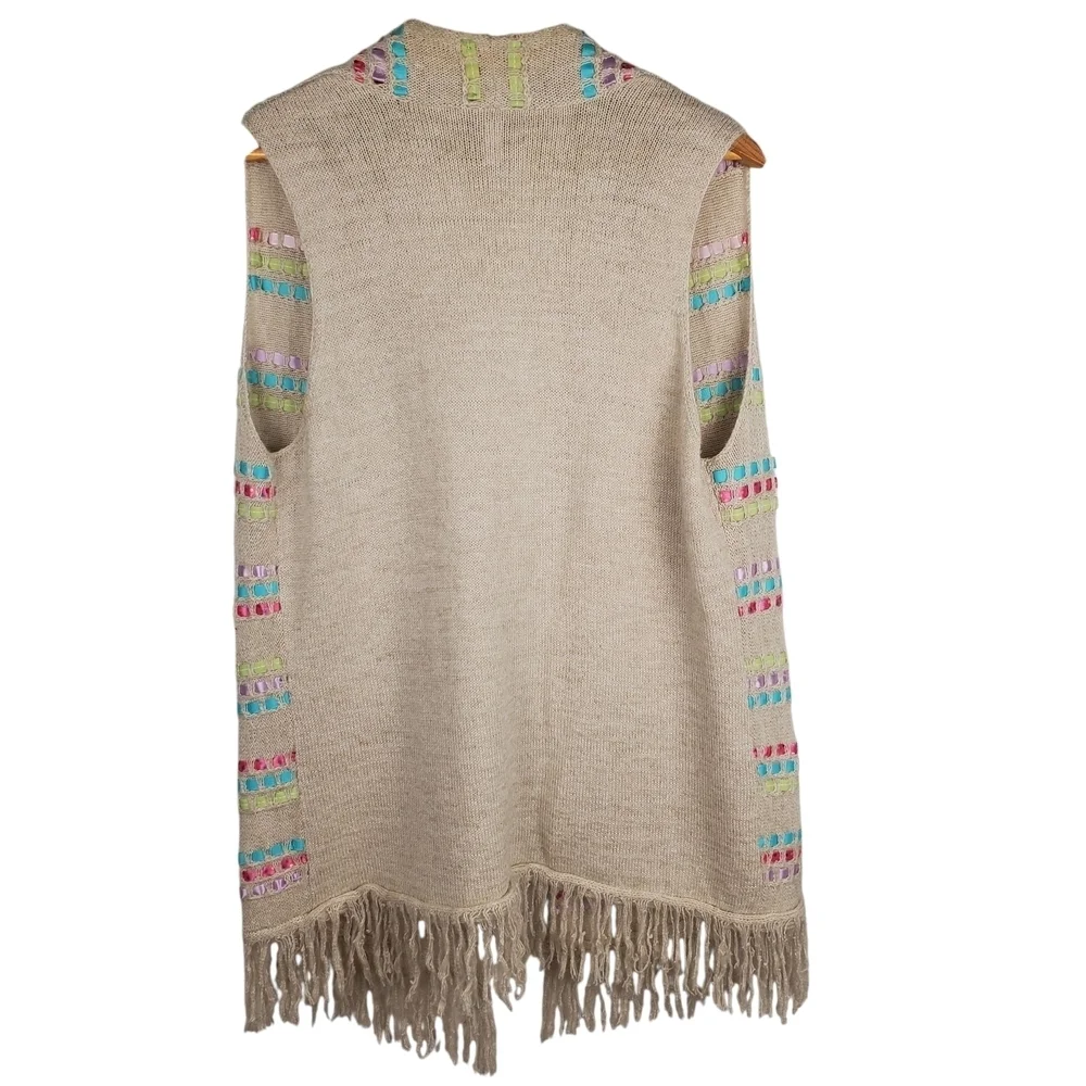 Chico's Multicolor Fringe Cardigan Vest.  MED (Chico's 1). 0140